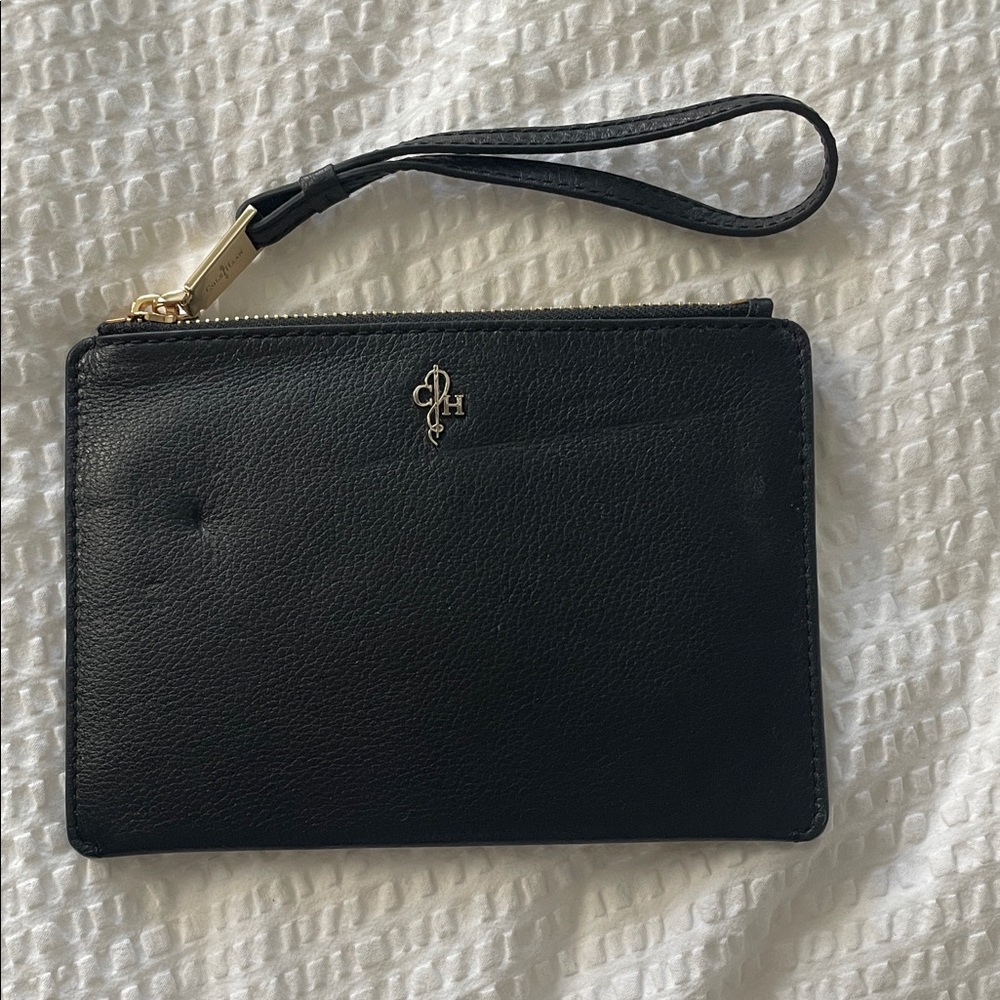 Cole Haan Black Leather Wristlet with Gold Logo